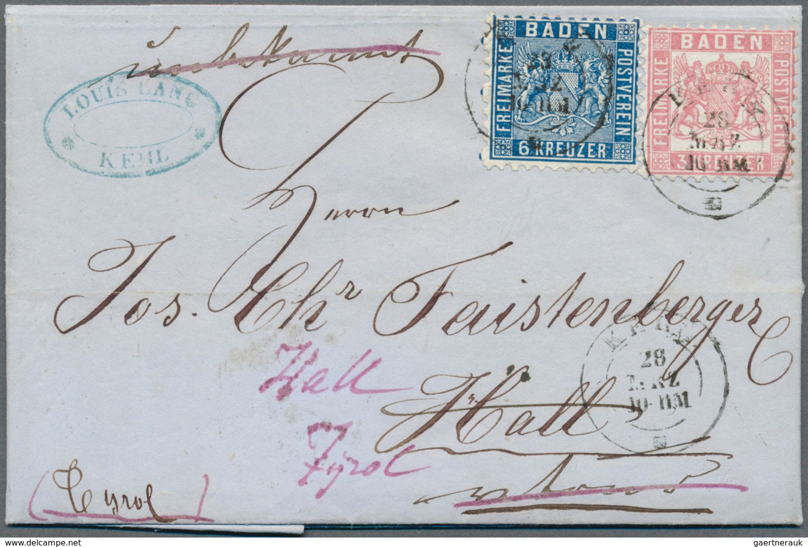 Baden - Marken Und Briefe: 1862/63, Wappen 6 Kr. Blau, Hintergrund Liniert Und 3 Kr. Rosa, Hintergru - Sonstige & Ohne Zuordnung