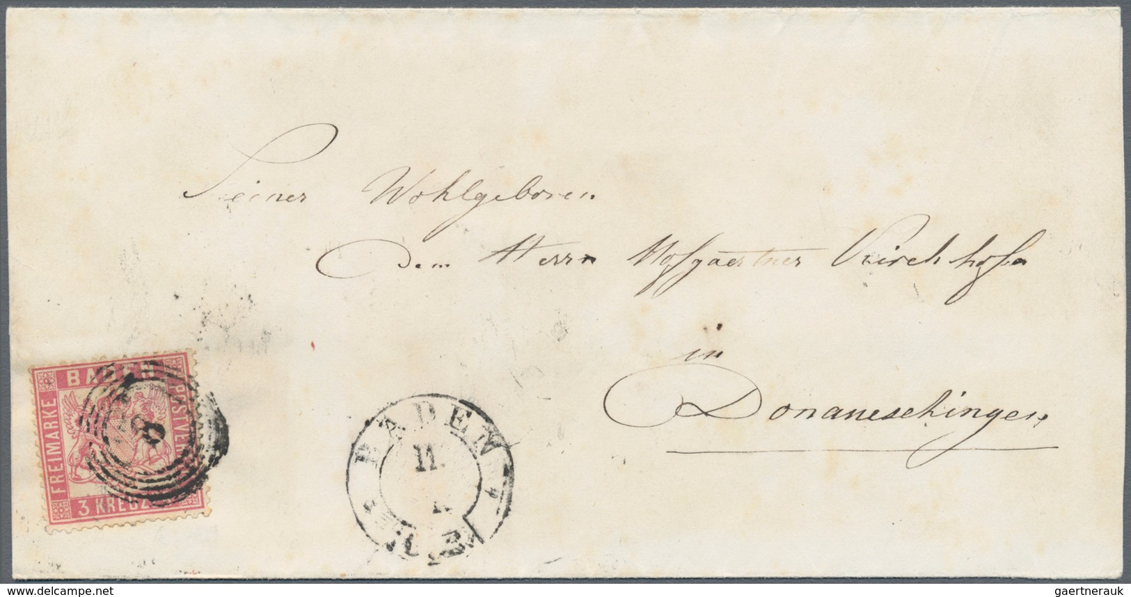 Baden - Marken Und Briefe: 1862, Wappen 3 Kreuzer Weißer Hintergrund, Eng Gezähnt Mit Nr.-st. "8" In - Other & Unclassified