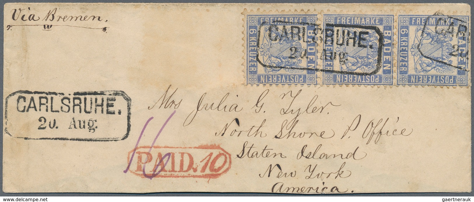 Baden - Marken Und Briefe: 1866, 6 Kreuzer Ultramarin Im Waager. 3er-Streifen Entwertet Mit Ra2 "CAR - Sonstige & Ohne Zuordnung