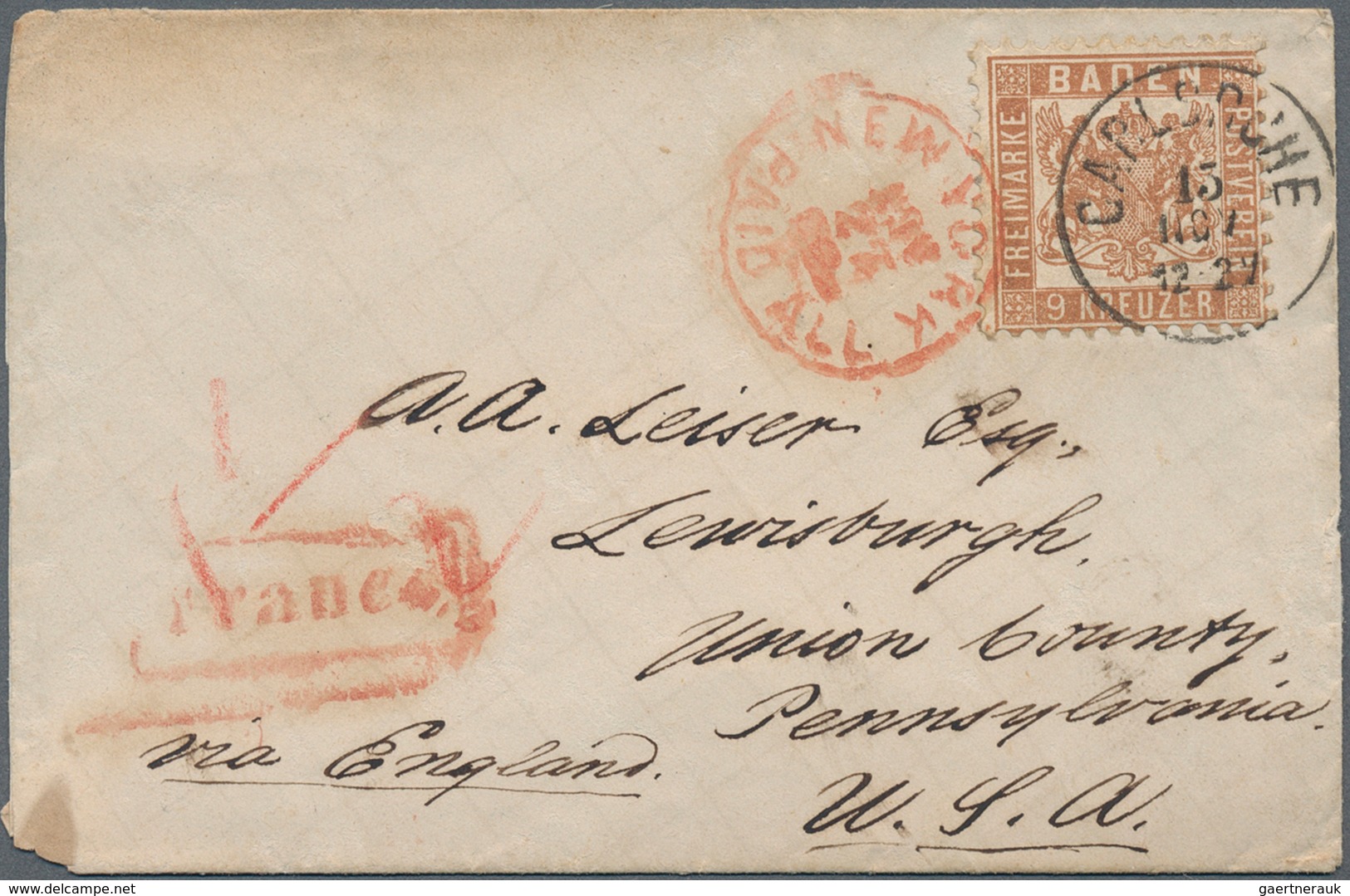 Baden - Marken Und Briefe: 1866, 9 Kreuzer Braun Entwertet Mit K1 CARLSRUHE Auf Kleinem Damenbrief " - Sonstige & Ohne Zuordnung