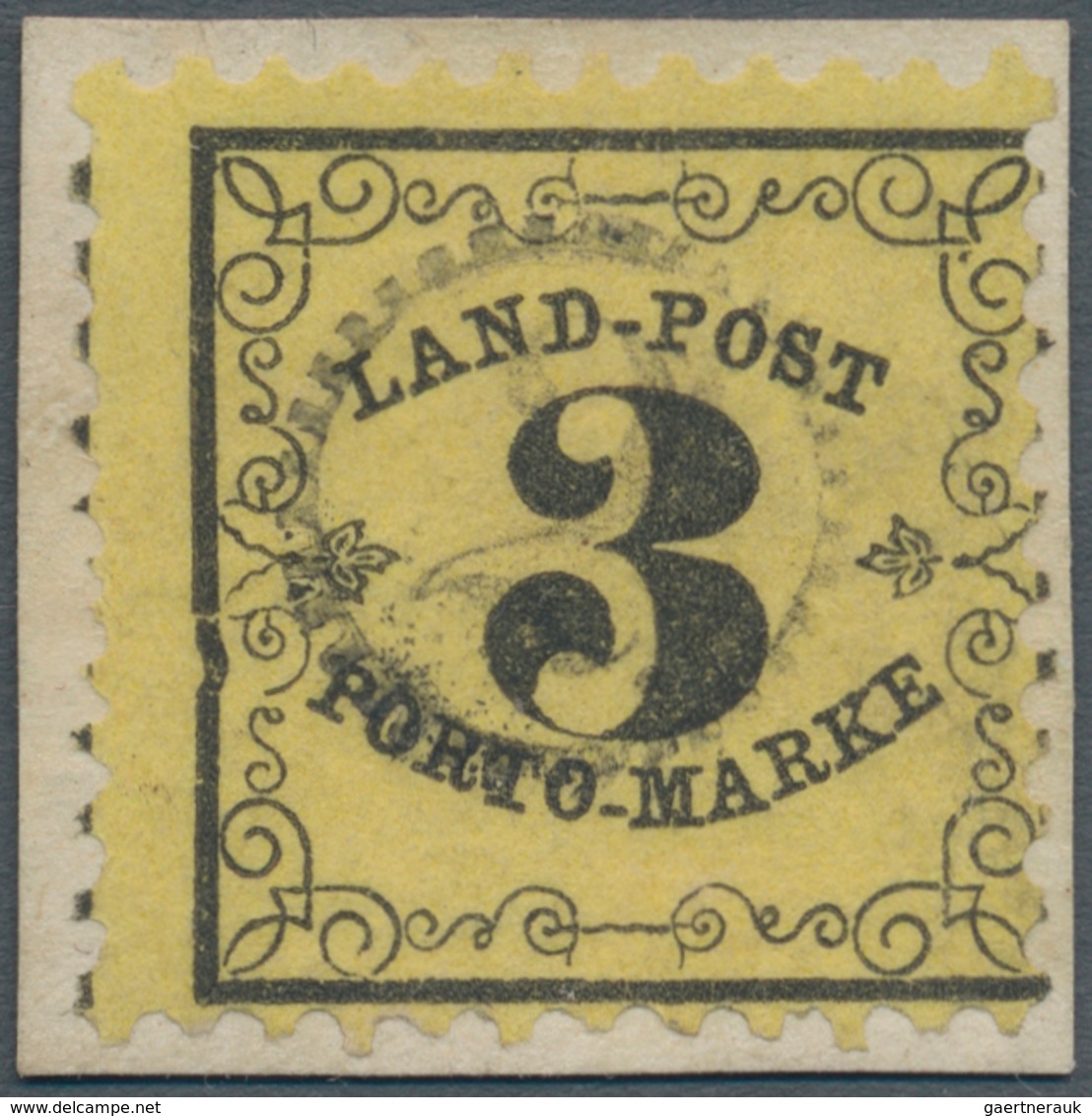 Baden - Landpostmarken: 1862, Ziffer Im Rankenwerk 3 Kr Schwarz Auf Hellgrünlichgelb, Dünneres Papie - Sonstige & Ohne Zuordnung