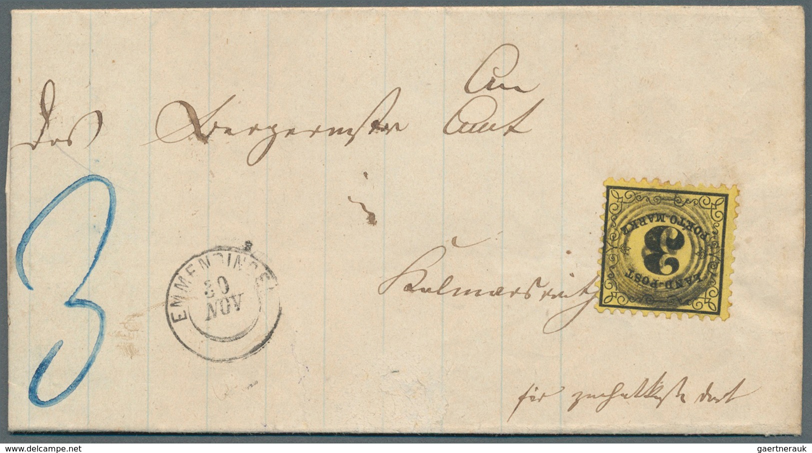 Baden - Landpostmarken: 1862, Landpost-Portomarke 3 Kreuzer Schwarz Auf Dunkelgelb, Mit PLATTENFEHLE - Other & Unclassified