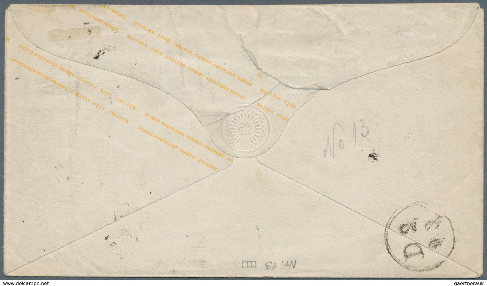 Baden - Ganzsachen: 1862/63: GA-Umschlag 3 Kr. Karminrosa, Kleines Format, Mit ZUSATZFRANKATUR Eines - Other & Unclassified