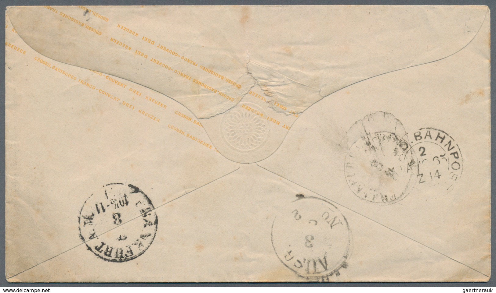 Baden - Ganzsachen: 1863, GA-Umschlag 3 Kr. Karminrosa (minimalste Alterstönung) Mit Zusatzfrankatur - Sonstige & Ohne Zuordnung