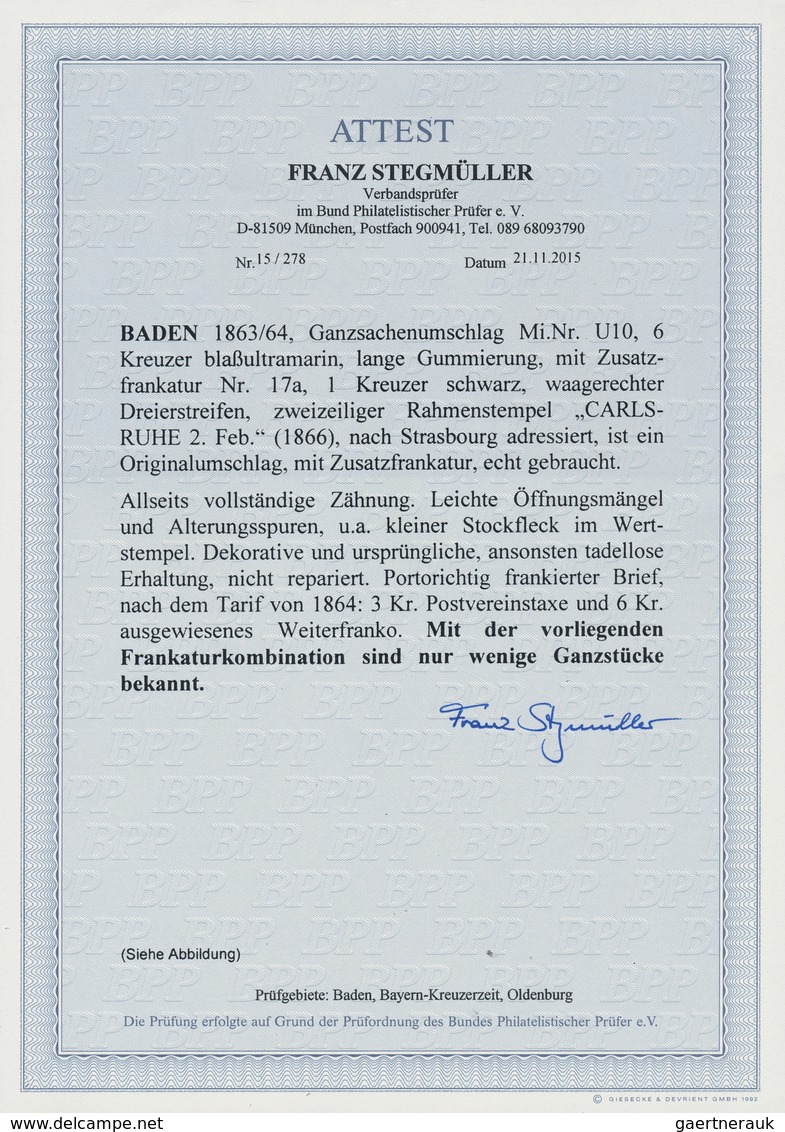 Baden - Ganzsachen: 1866, 6 Kr. Ganzsachenumschlag Mit Dreierstreifen 1 Kr. Wappen Weißer Grund Aus - Autres & Non Classés