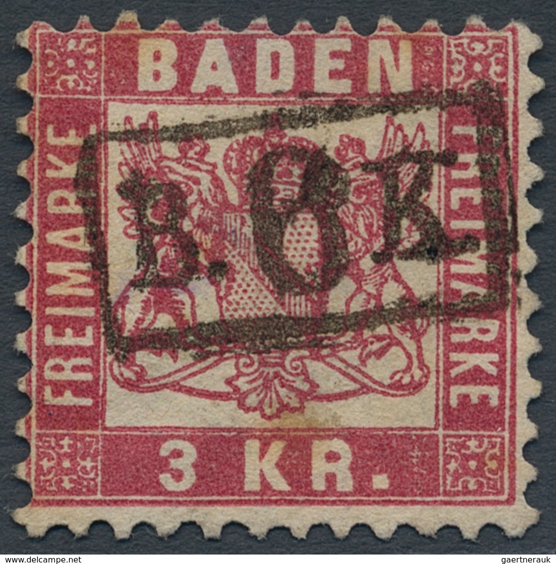 Baden - Transit- Und Verrechnungsstempel: 1868, "B. 6 K.", Seltener Verrechnugs-Ra1 Auf 3 Kreuzer Ro - Other & Unclassified