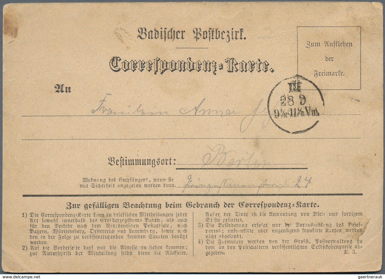 Baden - Feldpost: 1870, Correspondenz-Karte "Badischer Postbezirk" Als Feldpostkarte Von Frankreich - Autres & Non Classés