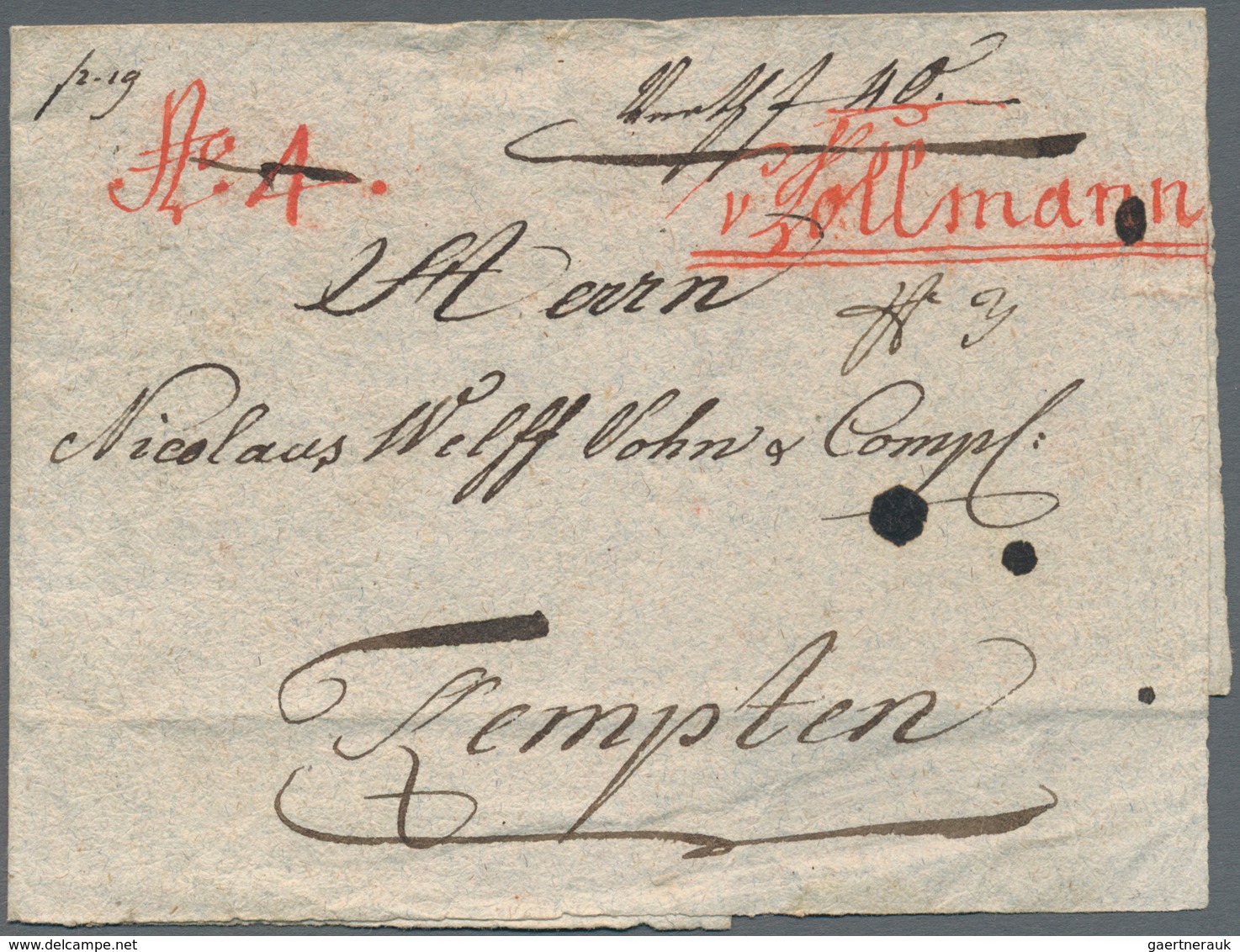 Bayern - Vorphilatelie: 1813, "v.Kollmann"(Südtirol), Handschriftlich In Rot Auf Faltbrief Mit Taxve - Prephilately