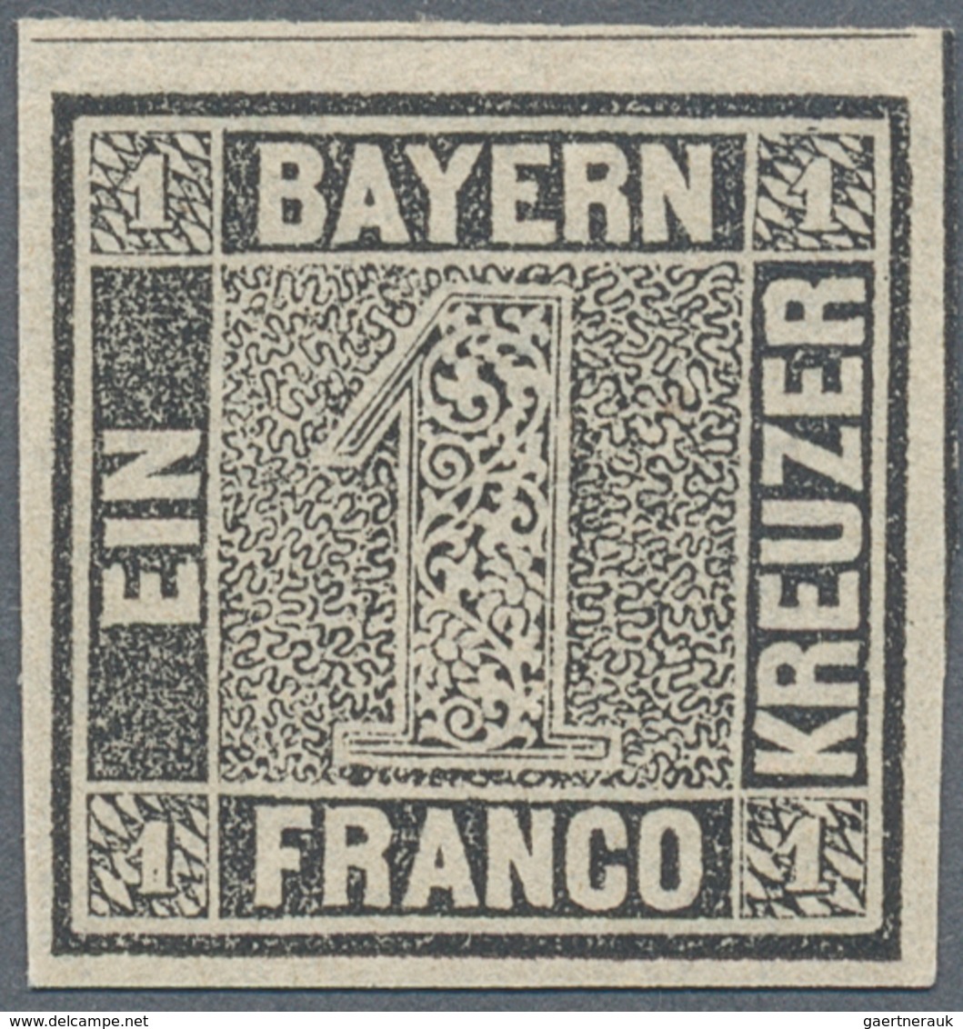 Bayern - Marken Und Briefe: 1849, 1 Kreuzer Schwarz, Platte 1, Ungebraucht Mit Originalgummierung, A - Autres & Non Classés