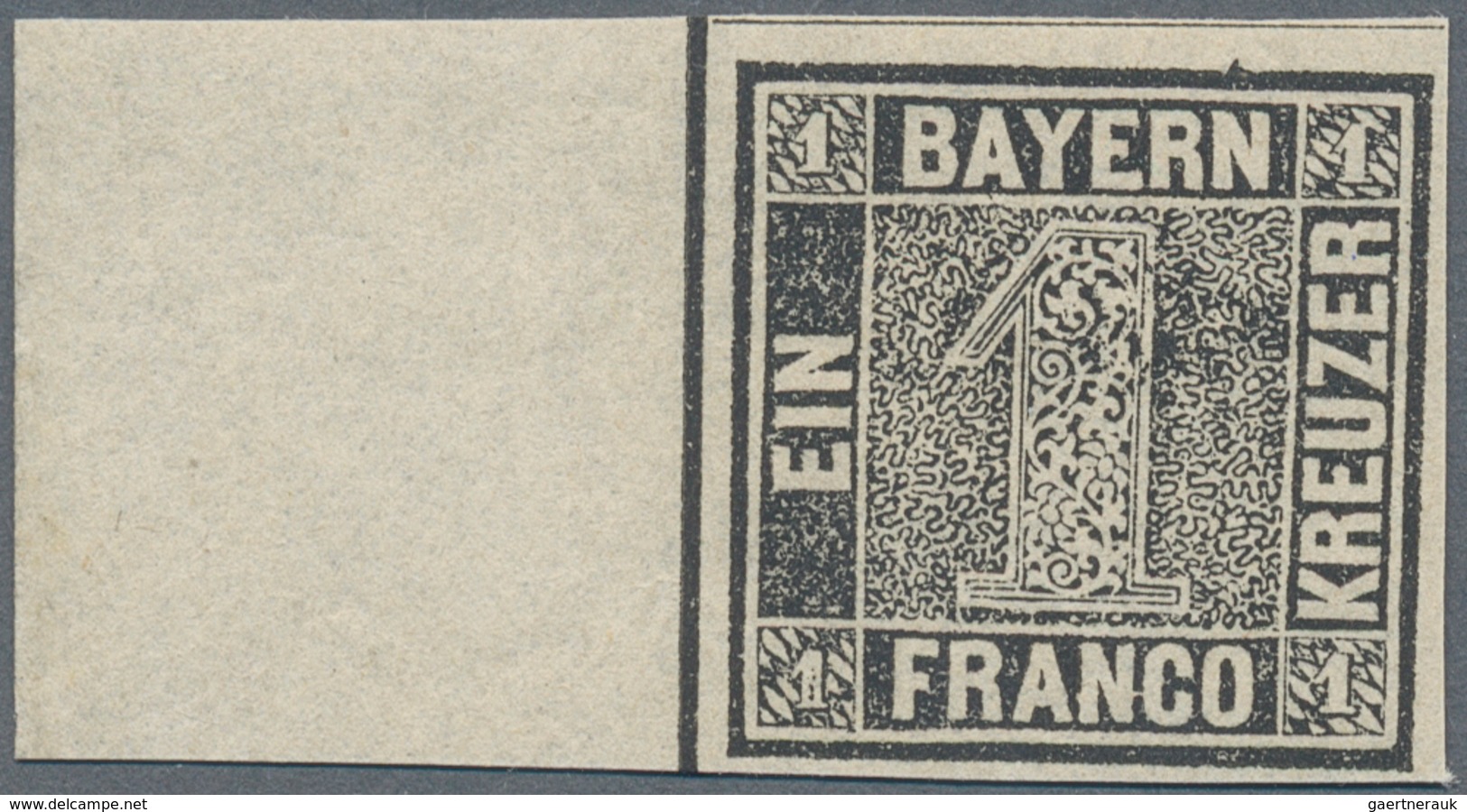 Bayern - Marken Und Briefe: 1849, 1 Kreuzer Schwarz, Platte 1, Mit 19 Mm Bogenrand Links, Ungebrauch - Autres & Non Classés