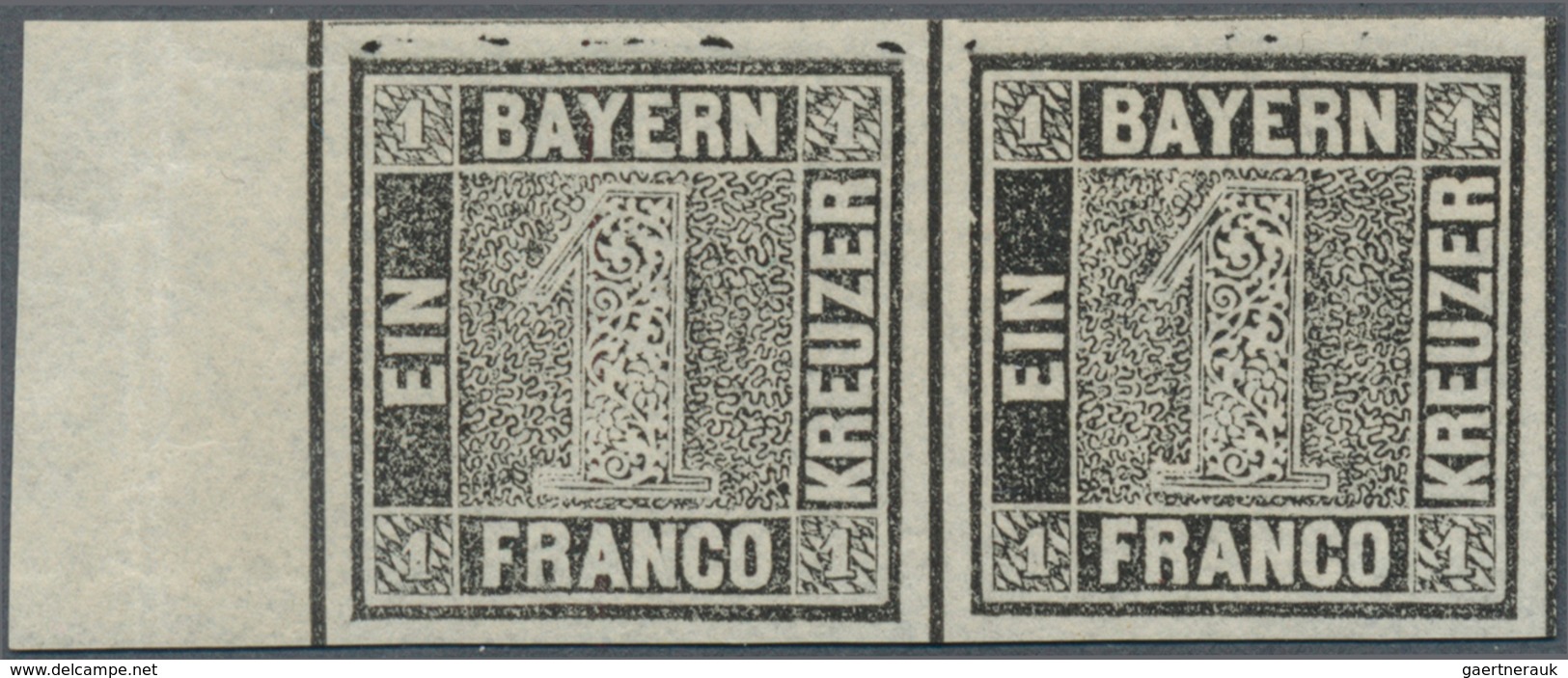 Bayern - Marken Und Briefe: 1849: 1 Kreuzer Grauschwarz, Platte 1, POSTFRISCHES WAAGERECHTES PAAR, A - Autres & Non Classés