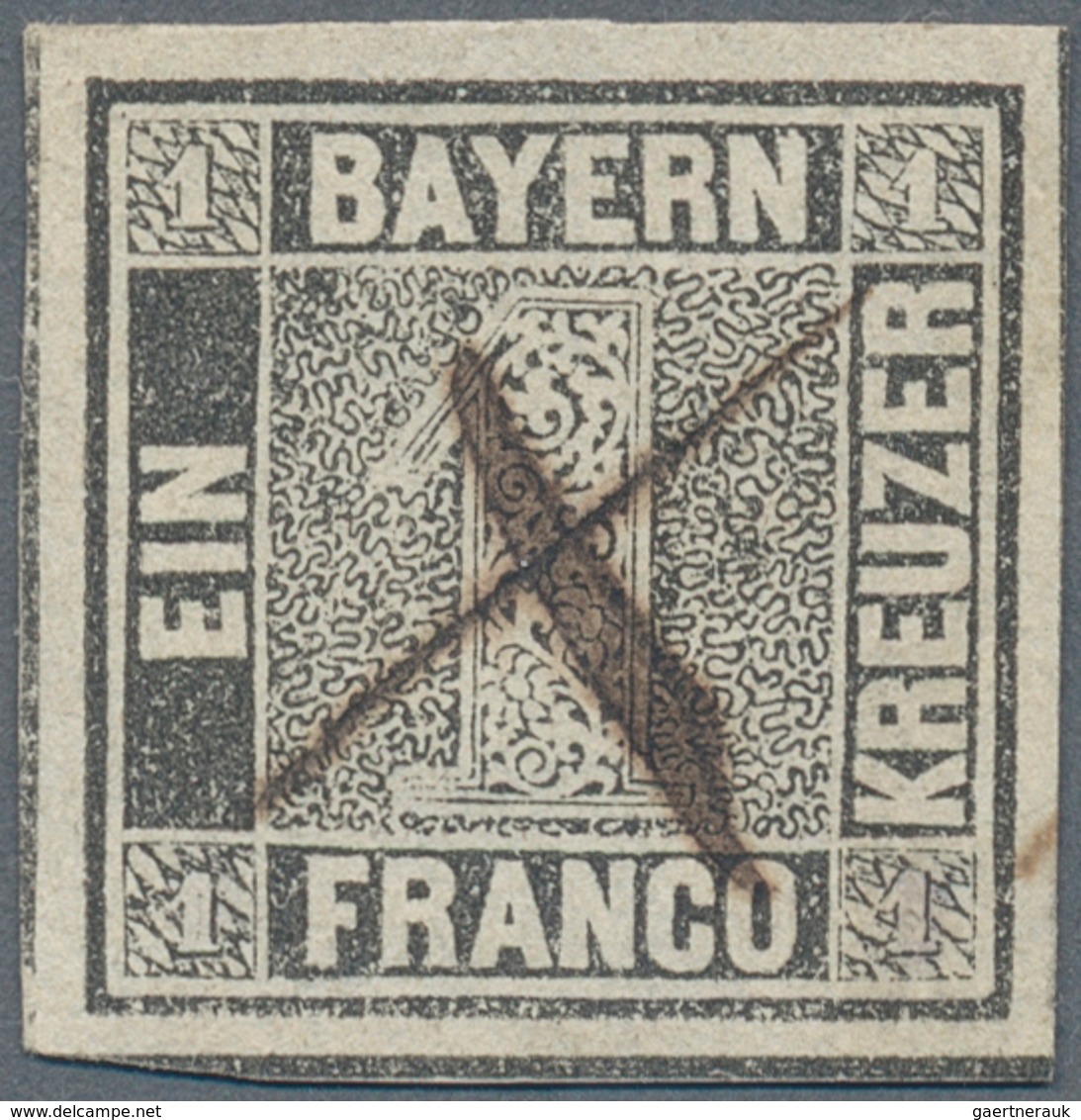 Bayern - Marken Und Briefe: 1849, 1 Kreuzer Grauschwarz, Platte 1, Mit Federkreuz Entwertet. Die Mar - Other & Unclassified