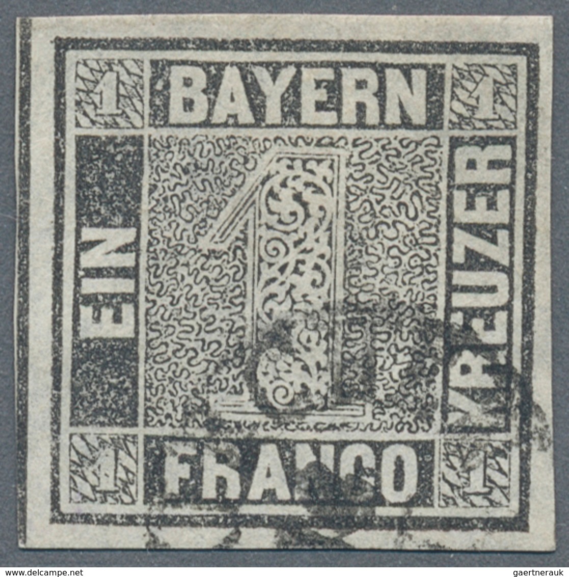 Bayern - Marken Und Briefe: 1849, 1 Kreuzer Grauschwarz, Platte I, Allseits Breitrandiges LUXUSSTÜCK - Autres & Non Classés
