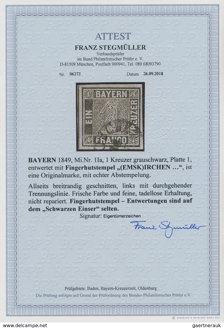 Bayern - Marken Und Briefe: 1849, 1 Kreuzer Grauschwarz, Platte I, Allseits Breitrandiges LUXUSSTÜCK - Autres & Non Classés