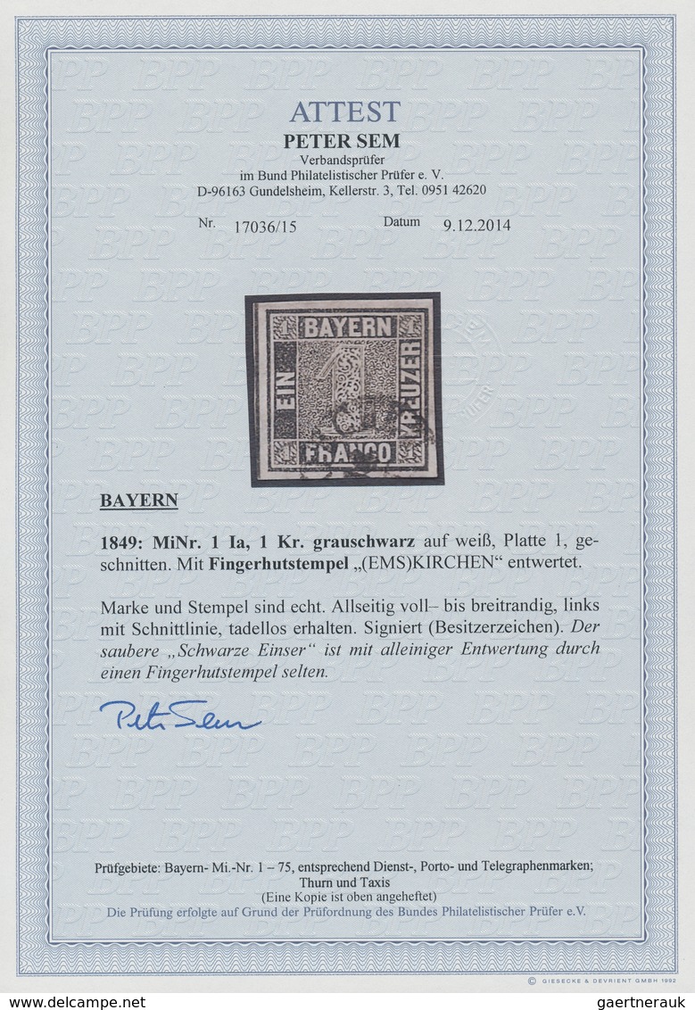 Bayern - Marken Und Briefe: 1849, 1 Kreuzer Grauschwarz, Platte I, Allseits Breitrandiges LUXUSSTÜCK - Sonstige & Ohne Zuordnung