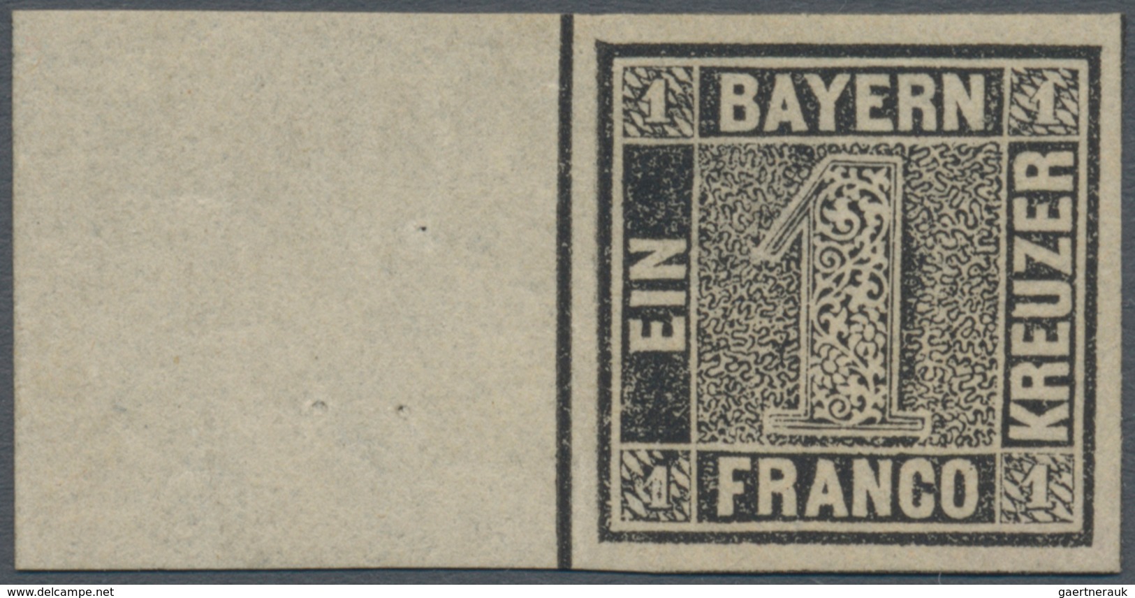 Bayern - Marken Und Briefe: 1849, SCHWARZER EINSER 1 Kreuzer Schwarz, Platte 1, Ungebraucht Mit Link - Sonstige & Ohne Zuordnung
