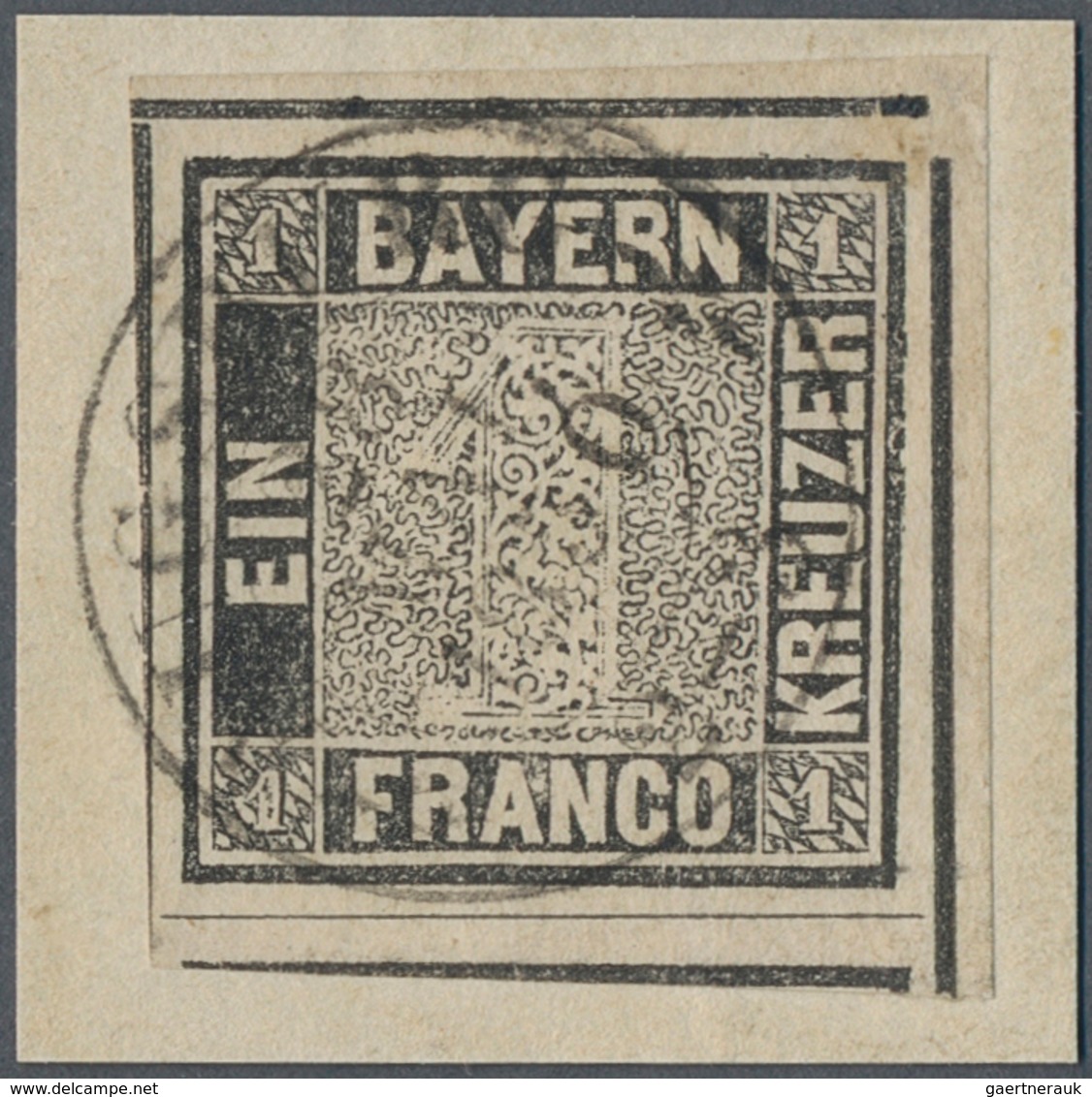 Bayern - Marken Und Briefe: 1849, 1 Kr. Schwarz, Allseits Breit- Bis überrandige Rechte Obere BOGENE - Sonstige & Ohne Zuordnung