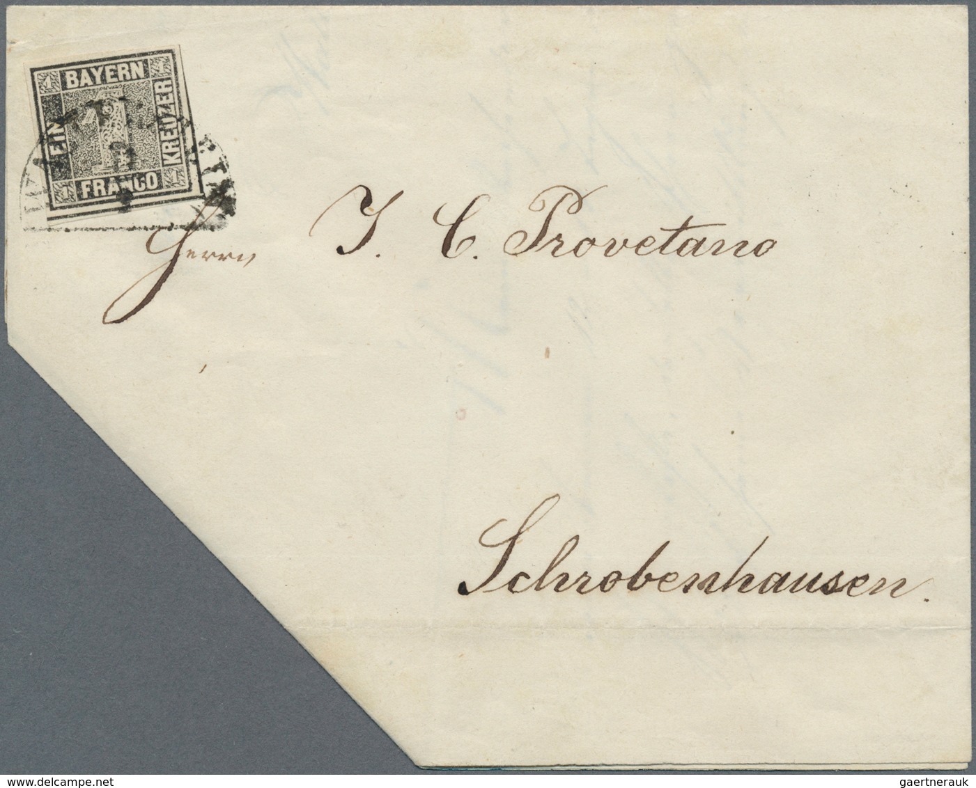 Bayern - Marken Und Briefe: 1849, 1 Kreuzer Grauschwarz, Platte 1, Auf Fünfeckig Gefalteter Und Rück - Autres & Non Classés