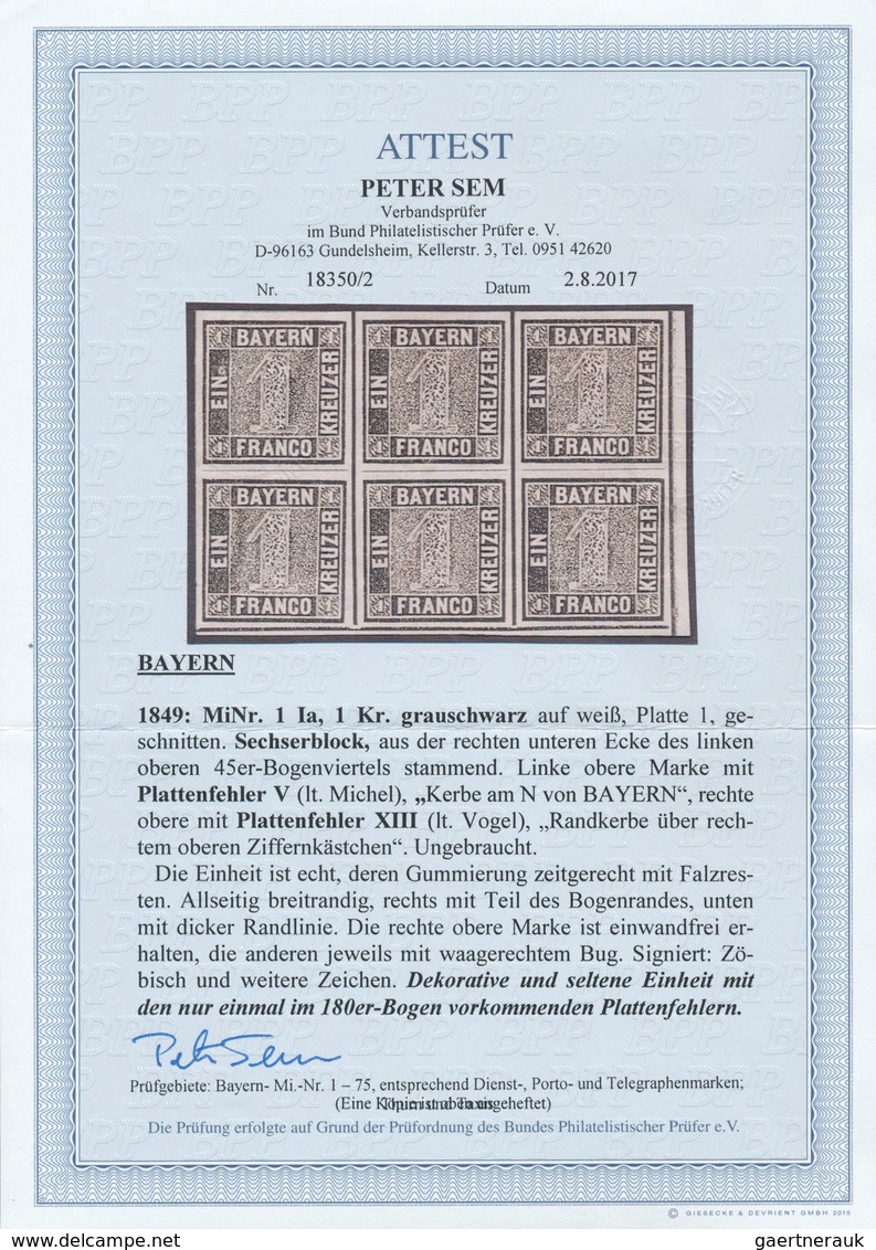 Bayern - Marken Und Briefe: 1849, Ziffernzeichnung 1 Kr. Grauschwarz Auf Weiß, Platte 1, Ungebraucht - Sonstige & Ohne Zuordnung