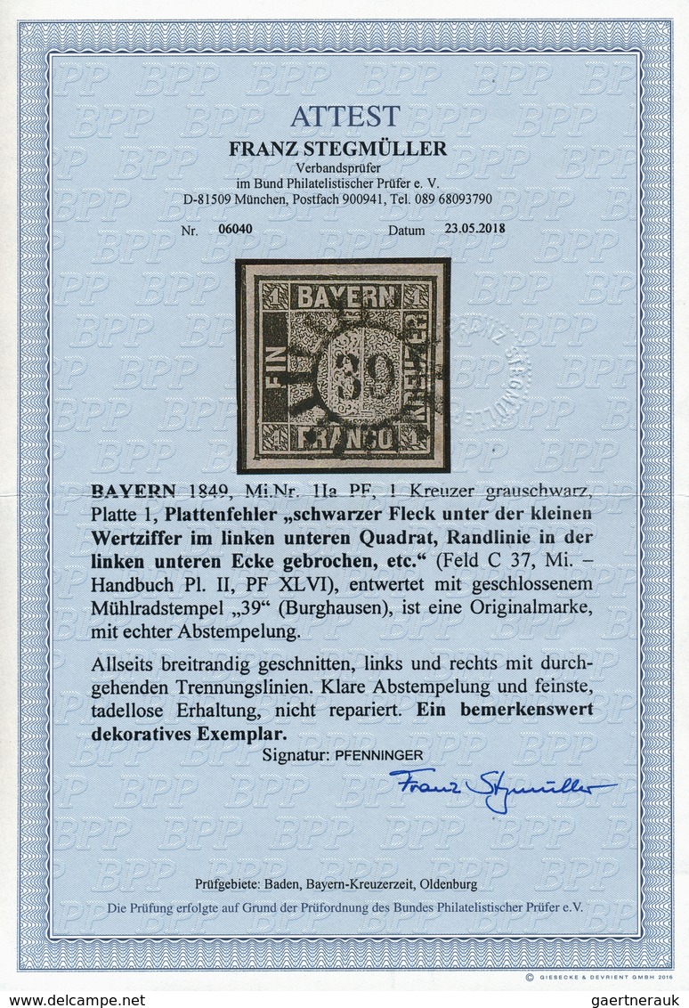 Bayern - Marken Und Briefe: 1949, 1 Kreuzer Grauschwarz, Platte 1, Feld C37 Mit Handbuch-PLATTENFEHL - Autres & Non Classés
