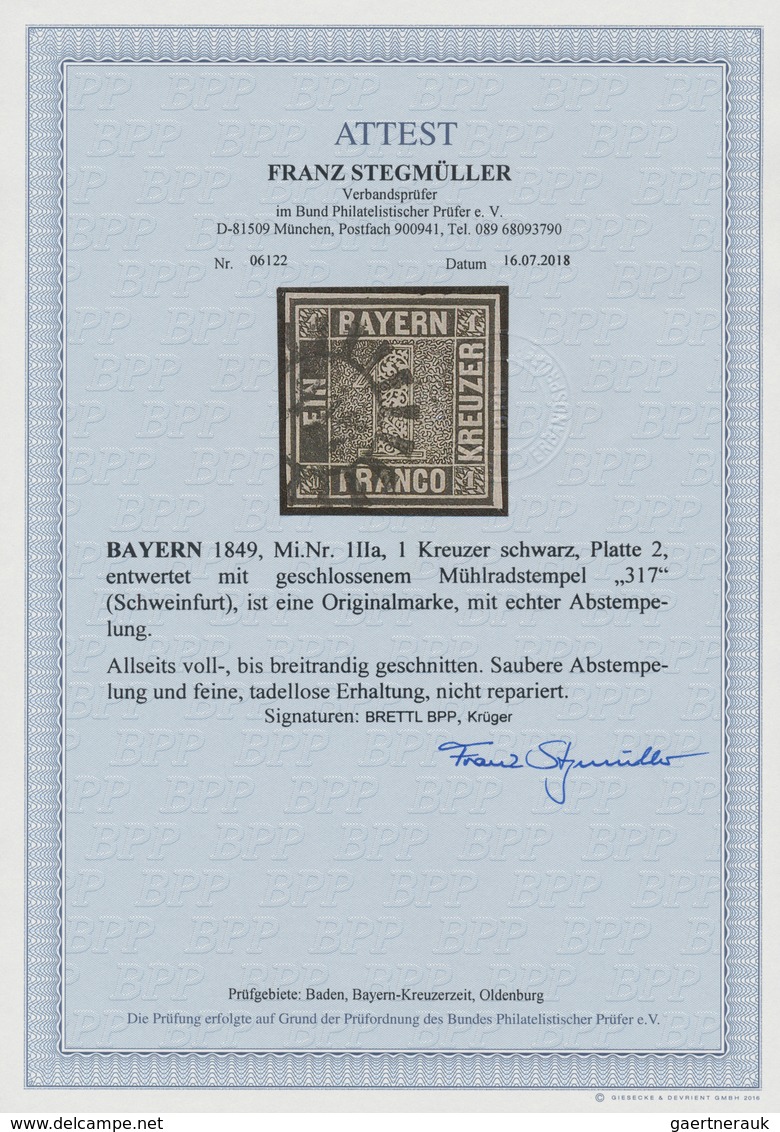 Bayern - Marken Und Briefe: 1849, SCHWARZER EINSER 1 Kreuzer Schwarz, Platte 2, Farbfrisches Exempla - Autres & Non Classés