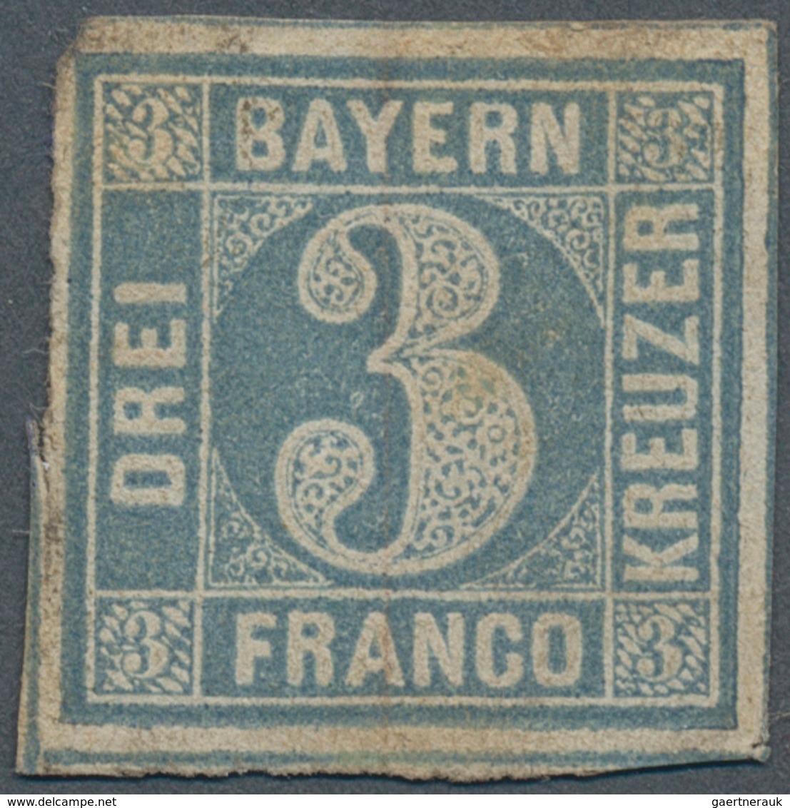 Bayern - Marken Und Briefe: 1849, 3 Kreuzer Blau Platte I Ungebraucht Ohne Gummi, Die Marke Ist Voll - Sonstige & Ohne Zuordnung