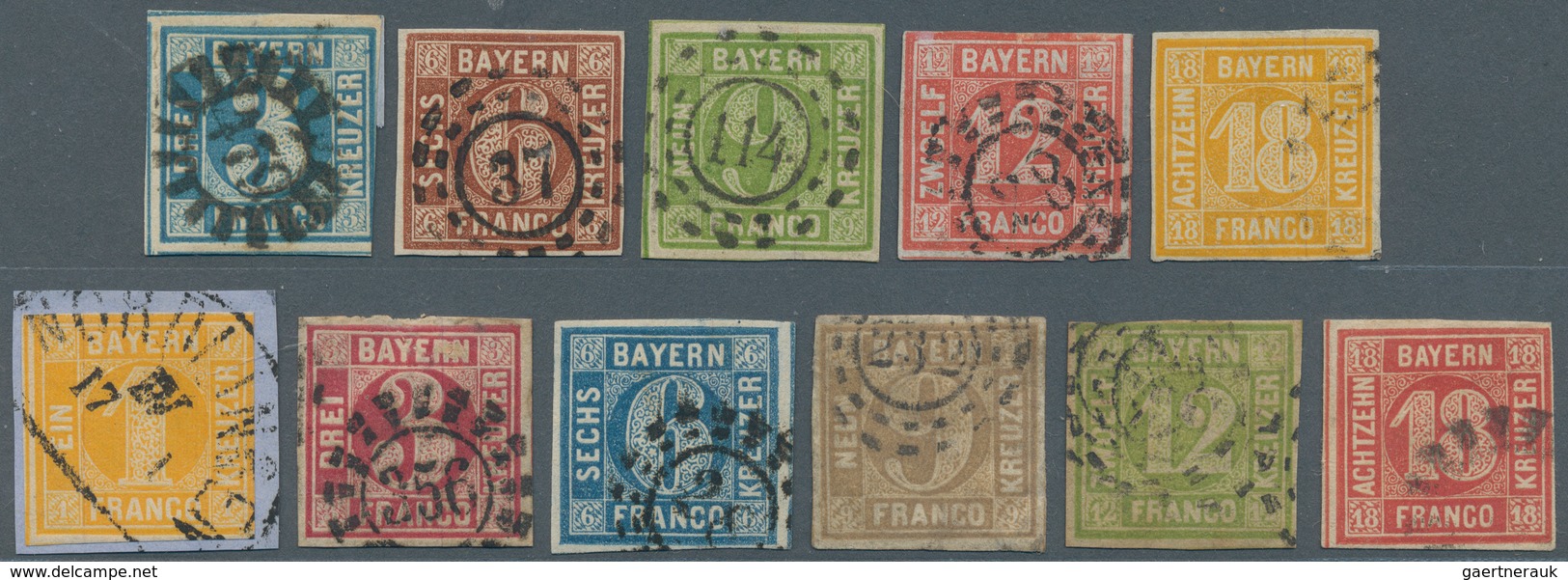 Bayern - Marken Und Briefe: 1850 - 1866, Quadratausgaben Mit Mühlradstempeln, 11 Marken Inclusive Je - Autres & Non Classés