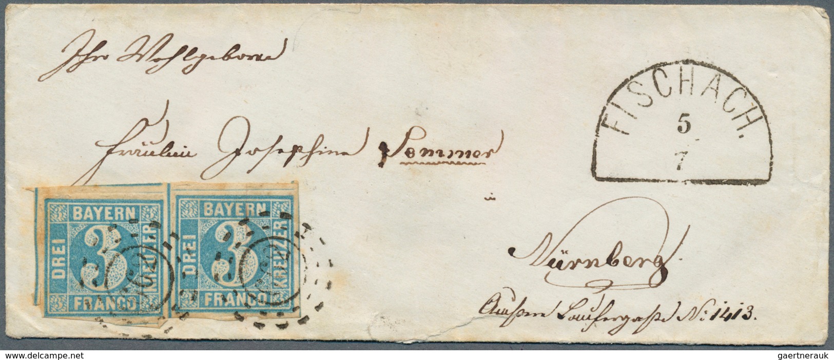 Bayern - Marken Und Briefe: 1862, 3 Kr. Blau, Farbfrisches Waagerechtes Paar Auf Kleinformatigem Dam - Autres & Non Classés