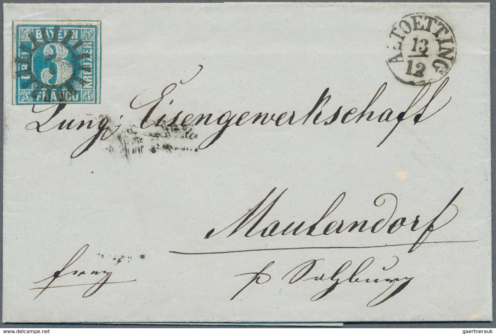 Bayern - Marken Und Briefe: 1850: 3 Kr. Blau Mit Zusätzlicher Roter Gummierung, Farbfrisch Und Dreis - Autres & Non Classés