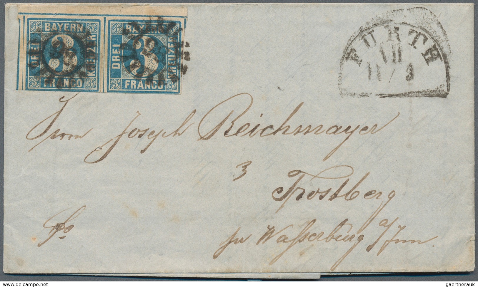 Bayern - Marken Und Briefe: 1853/1856, 2 Interessante Komplette Faltbriefe Aus FÜRTH (HKr) Frankiert - Autres & Non Classés