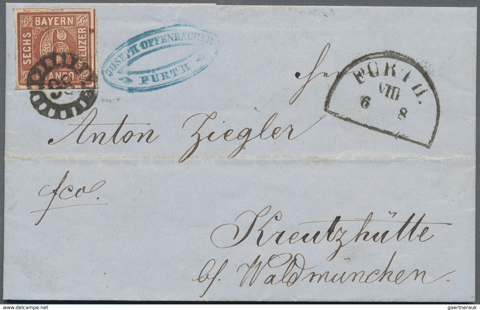 Bayern - Marken Und Briefe: 1853/1856, 2 Interessante Komplette Faltbriefe Aus FÜRTH (HKr) Frankiert - Autres & Non Classés