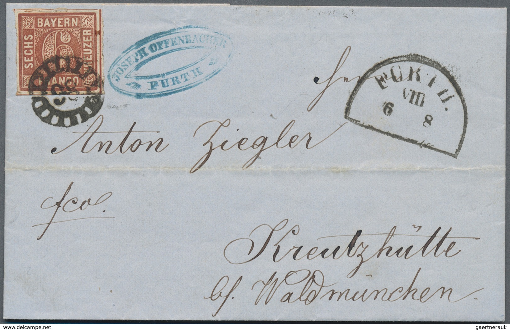 Bayern - Marken Und Briefe: 1853/1856, 2 Interessante Komplette Faltbriefe Aus FÜRTH (HKr) Frankiert - Other & Unclassified
