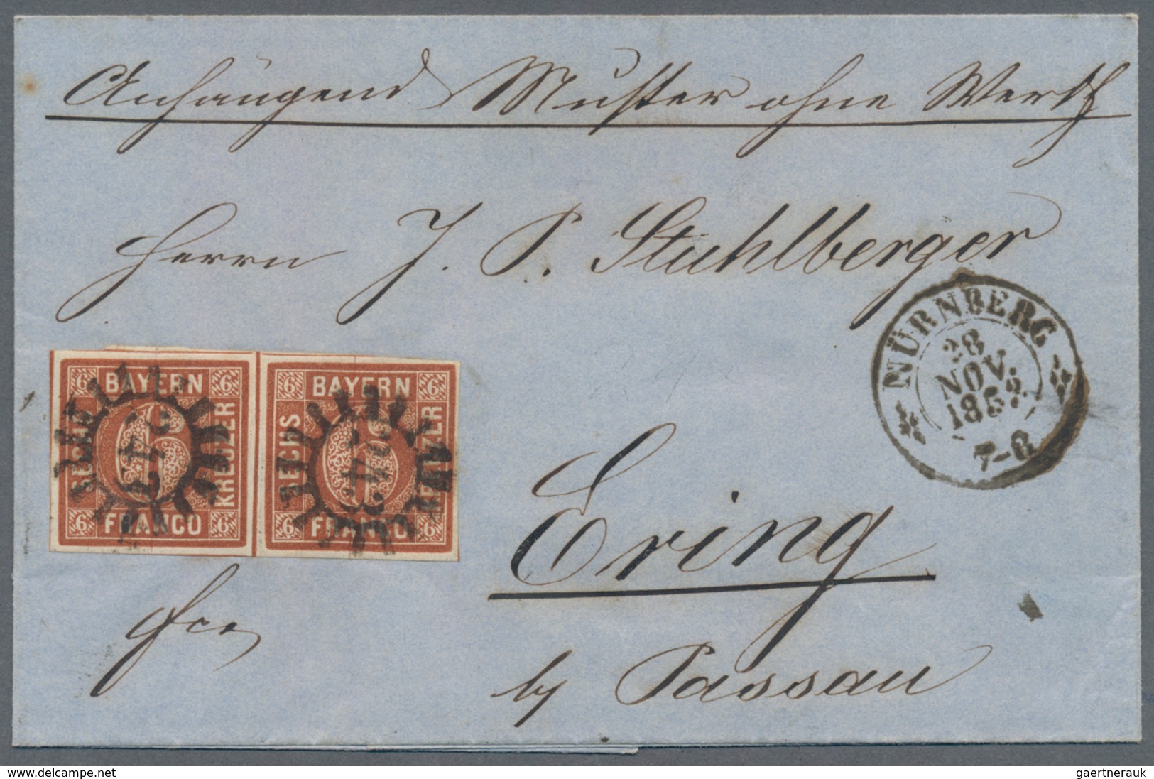 Bayern - Marken Und Briefe: 1853, 6 Kr. Braun, Type II, Platte 1, Farbfrisches Waagerechtes Paar, Al - Sonstige & Ohne Zuordnung