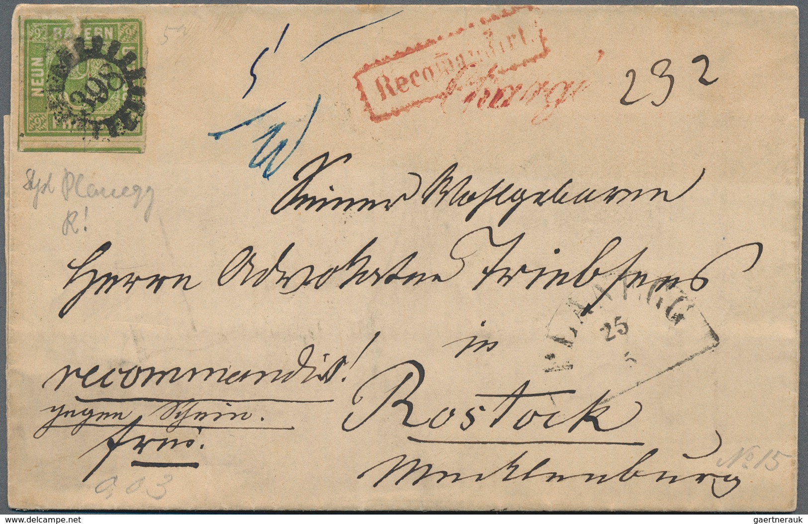 Bayern - Marken Und Briefe: 1850, 9 Kreuzer Grün Als Einzelfrankatur Klar Und Zentral Entwertet Mit - Autres & Non Classés