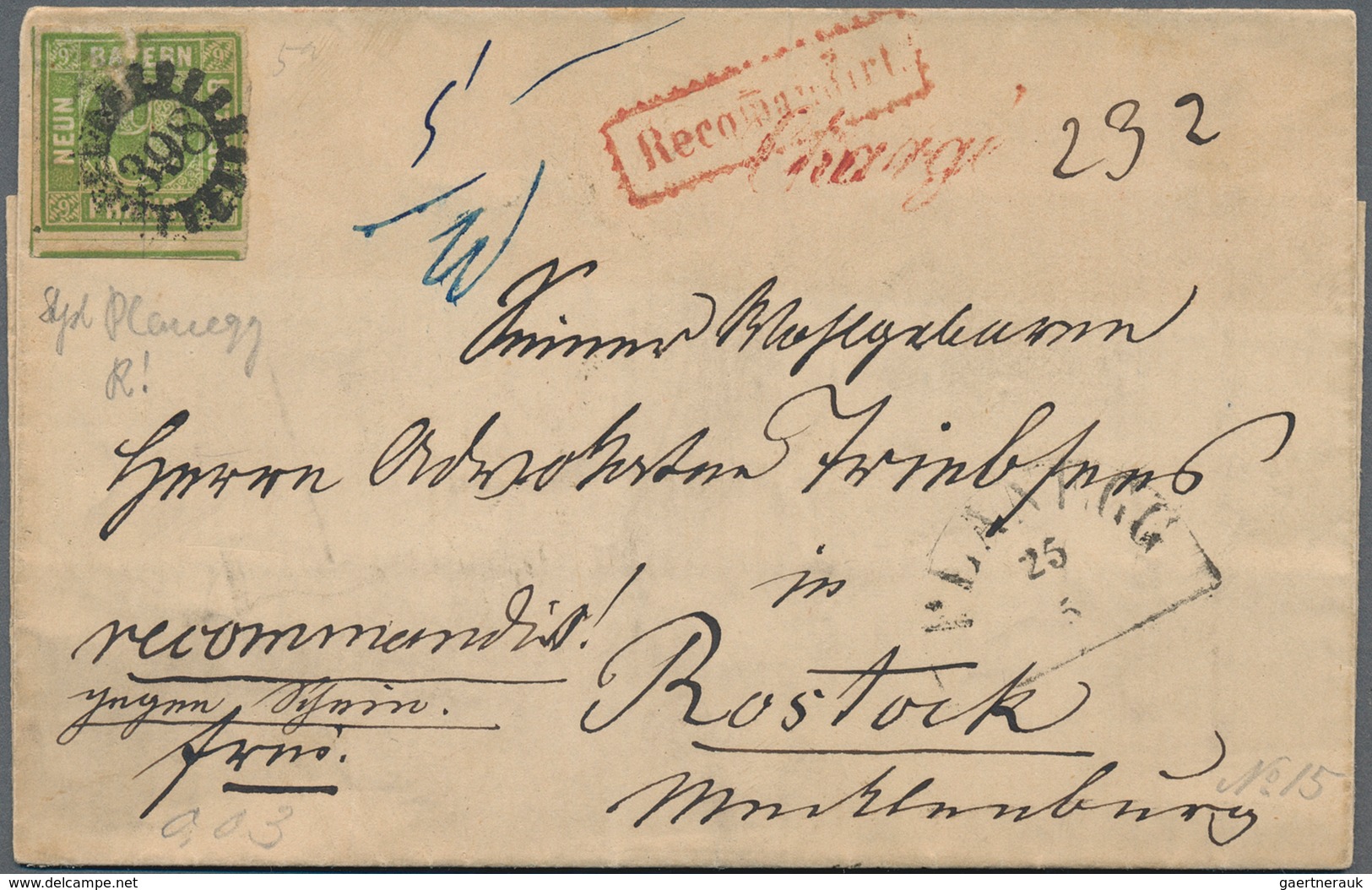 Bayern - Marken Und Briefe: 1850, 9 Kreuzer Grün Als Einzelfrankatur Klar Und Zentral Entwertet Mit - Other & Unclassified