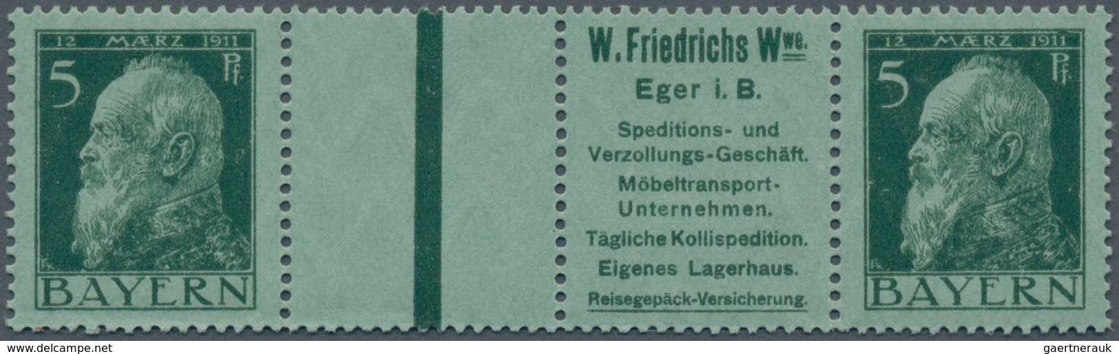 Bayern - Zusammendrucke: 1911, Reklame "W.Friedrichs Wwe, Eger" Als Seltenes Paar Mit Zwischensteg I - Sonstige & Ohne Zuordnung
