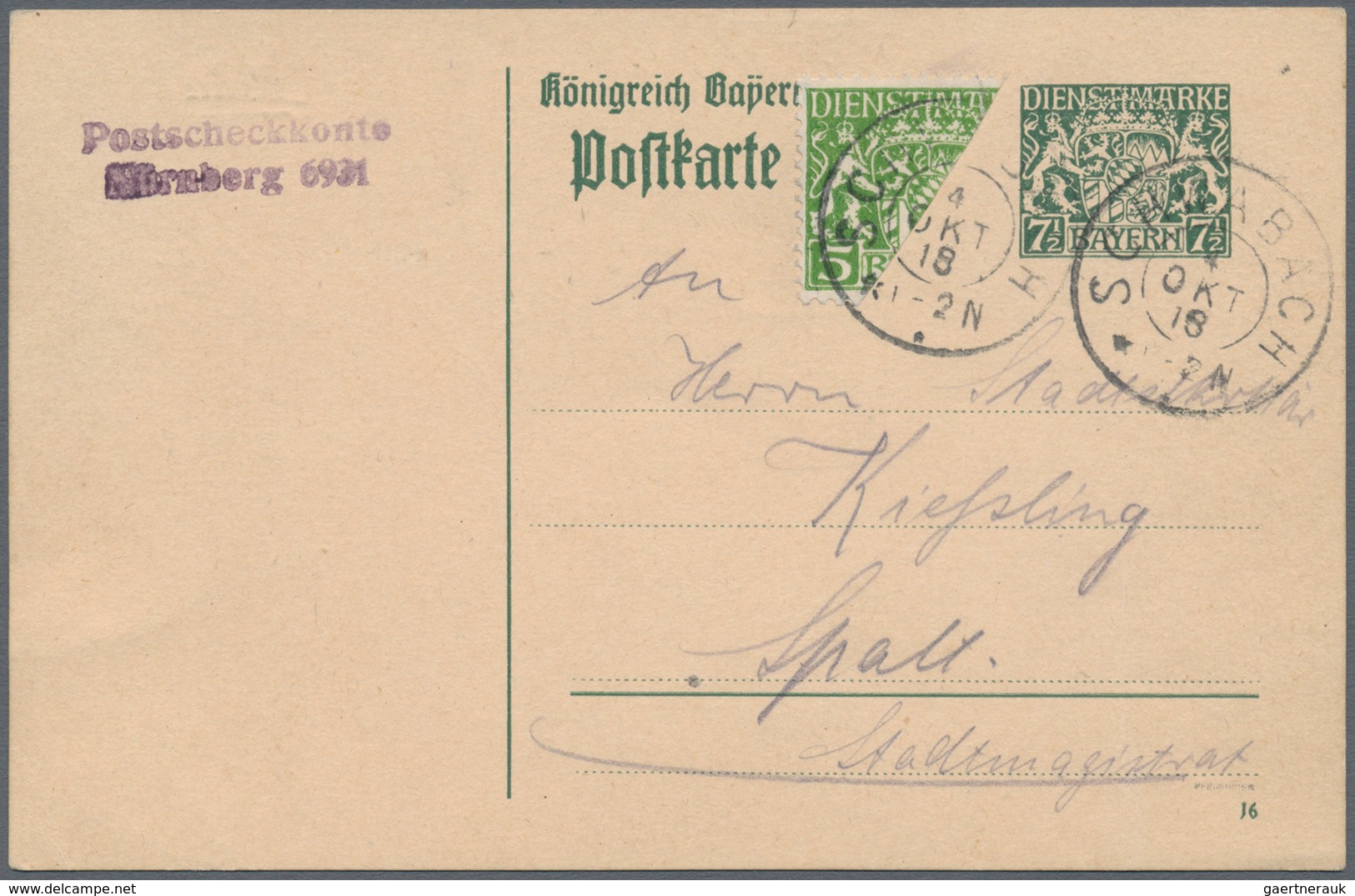 Bayern - Dienstmarken: 1916, 5 Pfg. Gelblichgrün, Diagonal Halbiert Und Als 2½ Pfg.-Marke Verwendet - Sonstige & Ohne Zuordnung