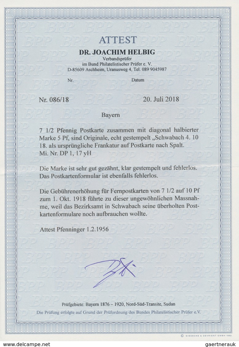 Bayern - Dienstmarken: 1916, 5 Pfg. Gelblichgrün, Diagonal Halbiert Und Als 2½ Pfg.-Marke Verwendet - Sonstige & Ohne Zuordnung