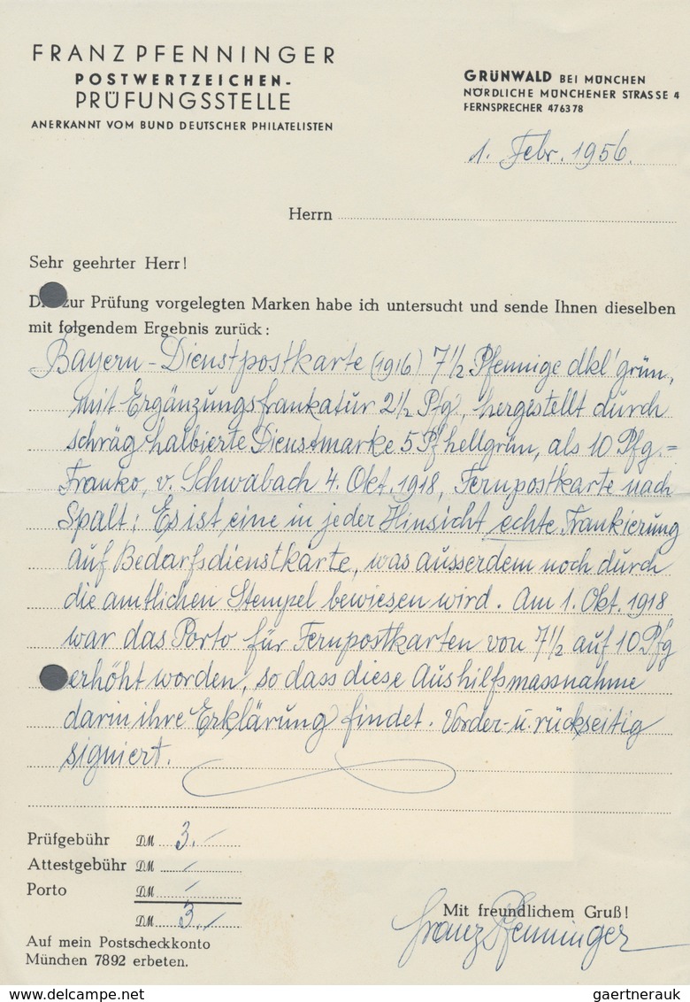 Bayern - Dienstmarken: 1916, 5 Pfg. Gelblichgrün, Diagonal Halbiert Und Als 2½ Pfg.-Marke Verwendet - Sonstige & Ohne Zuordnung