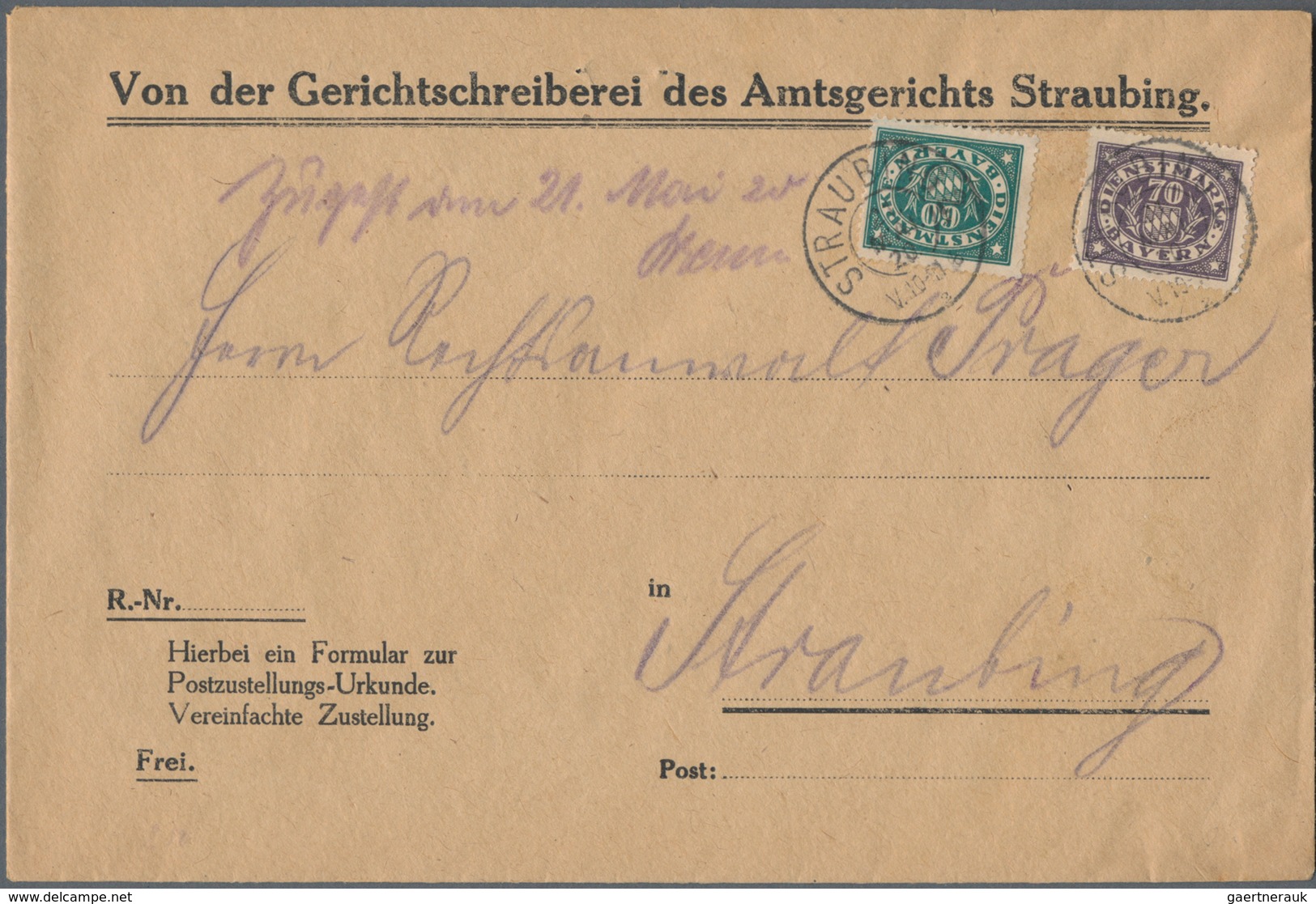 Bayern - Dienstmarken: 1920, 70 Pfg. Und 60 Pfg. Abschiedsausgabe Als Portogerechte Frankatur Auf Or - Sonstige & Ohne Zuordnung