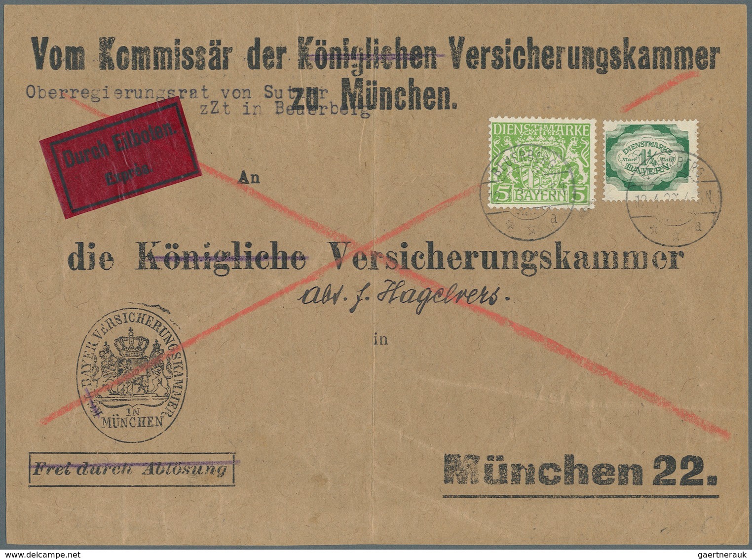 Bayern - Dienstmarken: 1920, 1 1/4 Mark Dienst Abschied Mit 5 Pf. Dienst Wappen Auf Vorderseite Eine - Other & Unclassified