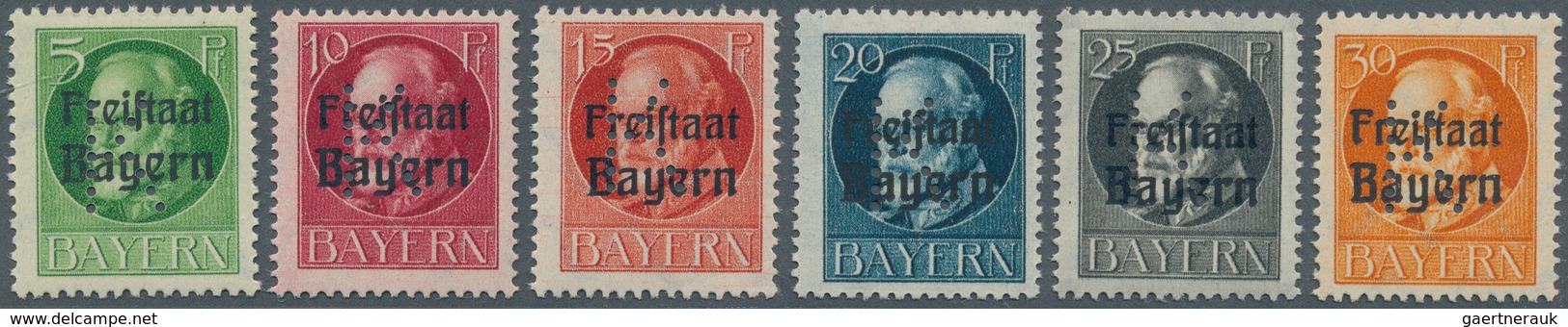 Bayern - Portofreiheitsmarken: 1919, Ludwig 5 Pf. Bis 30 Pf Mit Eingelochtem "K", 6 Postfrische Wert - Autres & Non Classés