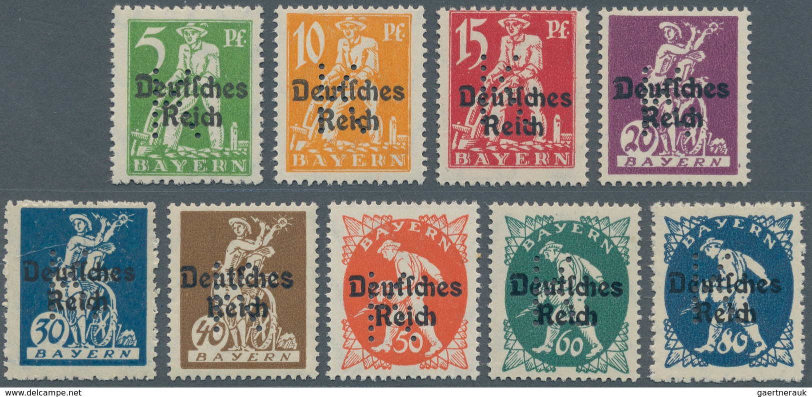 Bayern - Portofreiheitsmarken: 1919, Abschiedsausgabe 5 Pf. Bis 80 Pf Mit Eingelochtem "K", 9 Postfr - Autres & Non Classés