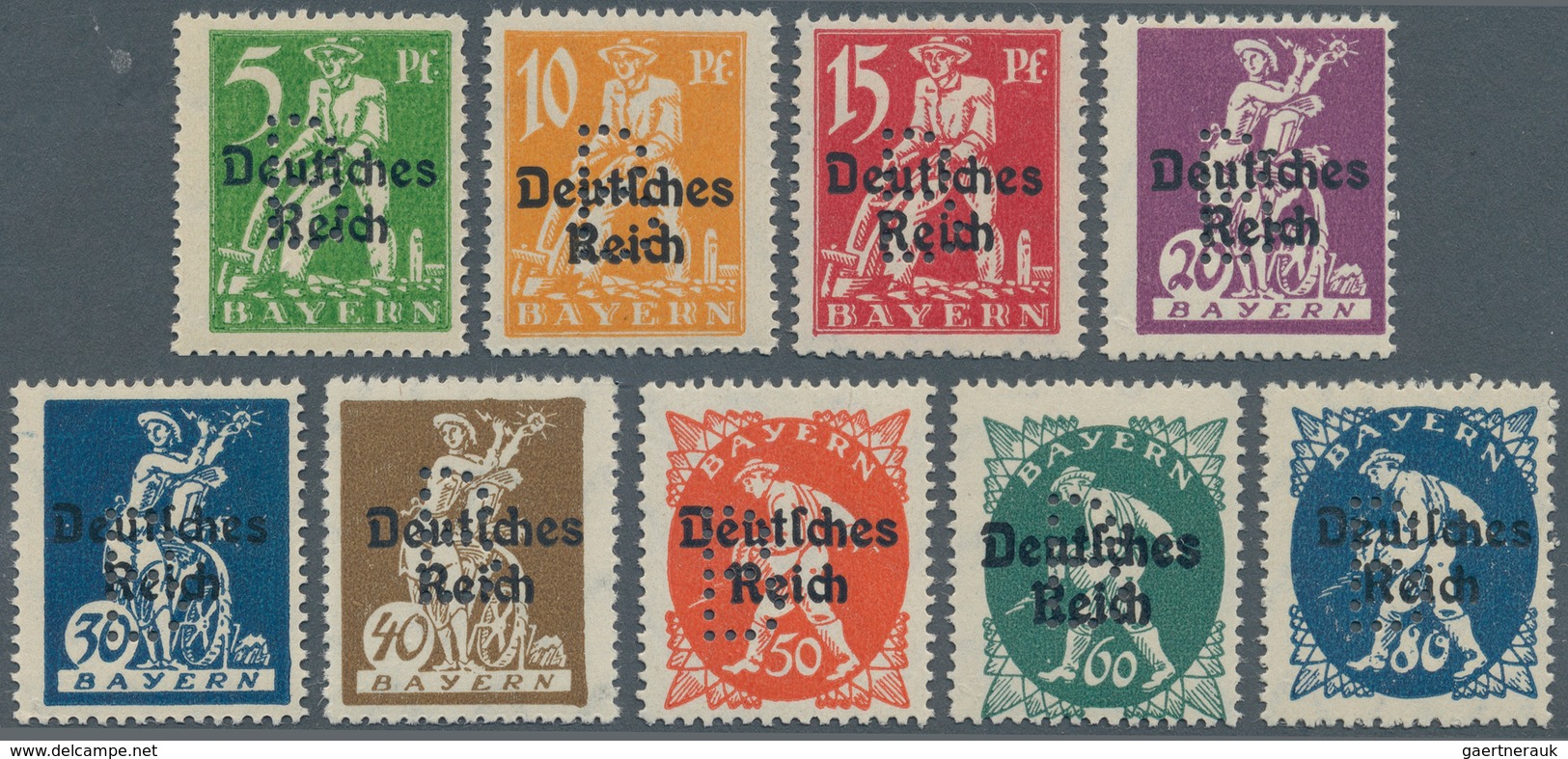 Bayern - Portofreiheitsmarken: 1920, Abschiedsserie Von Bayern 5 Pf. Bis 80 Pf Mit Eingelochtem "B", - Other & Unclassified