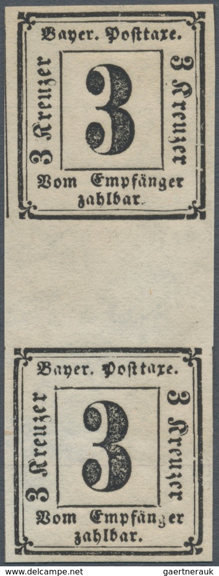 Bayern - Portomarken: 1862, 3 Kr. Schwarz, Senkrechtes Zwischenstegpaar (Bogenfelder A38 Und B2) Mit - Sonstige & Ohne Zuordnung