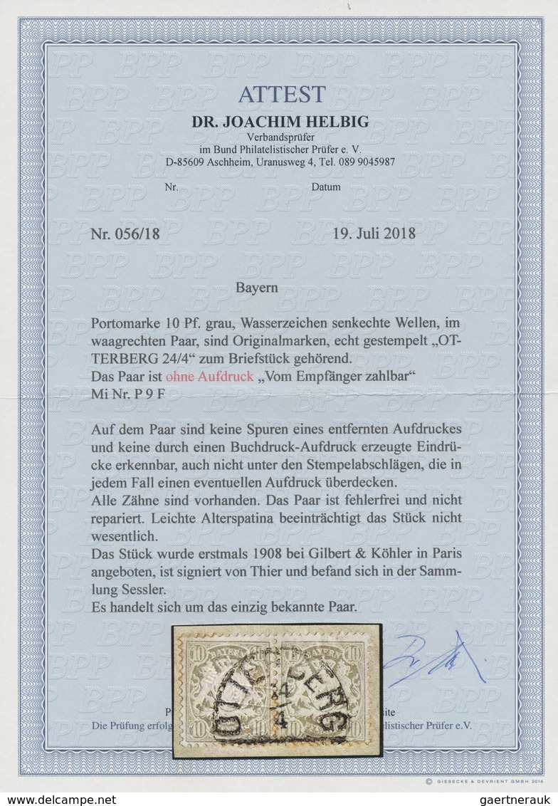 Bayern - Portomarken: 1883, 10 Pfg. Grau, Wz. "senkrechte Wellenlinien", Farbfrisches Waagerechtes P - Other & Unclassified