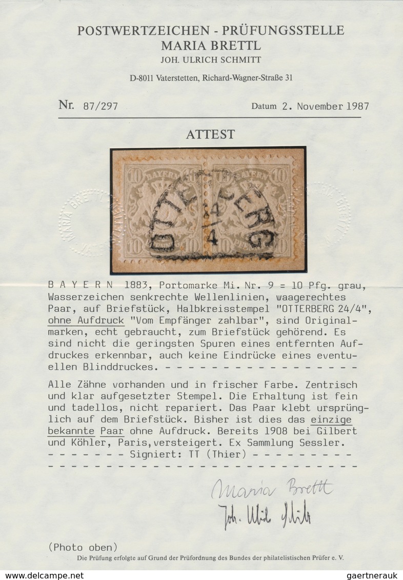 Bayern - Portomarken: 1883, 10 Pfg. Grau, Wz. "senkrechte Wellenlinien", Farbfrisches Waagerechtes P - Other & Unclassified