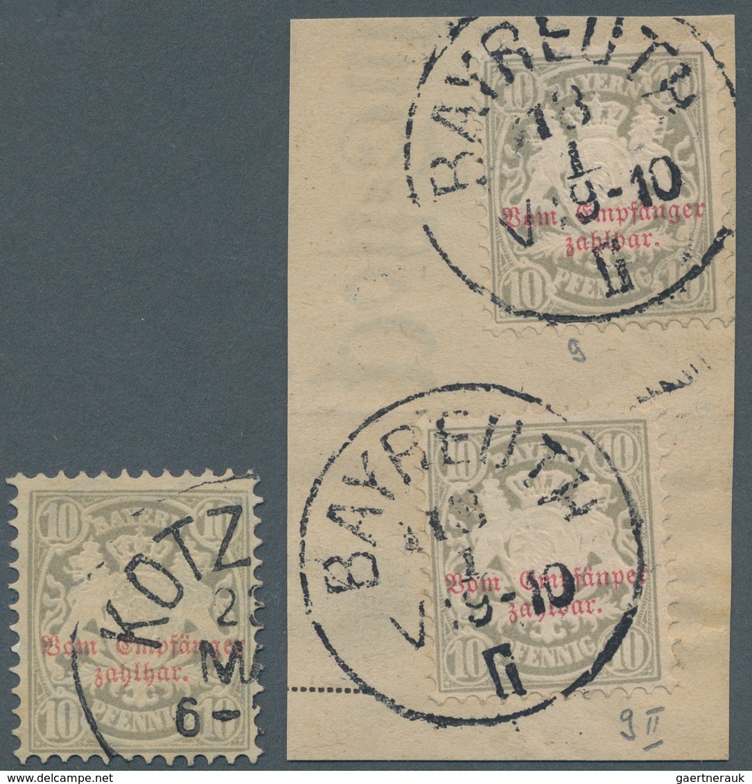 Bayern - Portomarken: 1882, 10 Pf Mit Setzfehler "zahlhar" Gestempelt, 10 Pf Mit Setzfehler "Empfänp - Autres & Non Classés