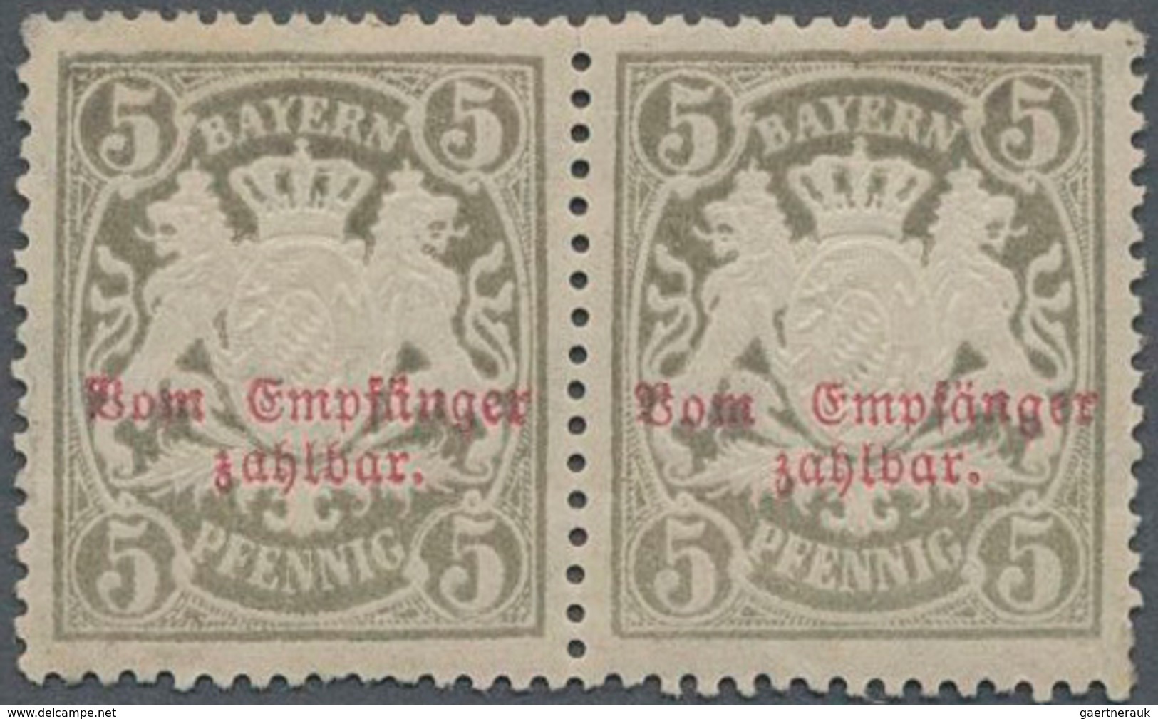 Bayern - Portomarken: 1888/1895, 5 Pf Gelbgrau Aufdruckwert Im Waager. Paar Ungebraucht, Signiert, M - Autres & Non Classés