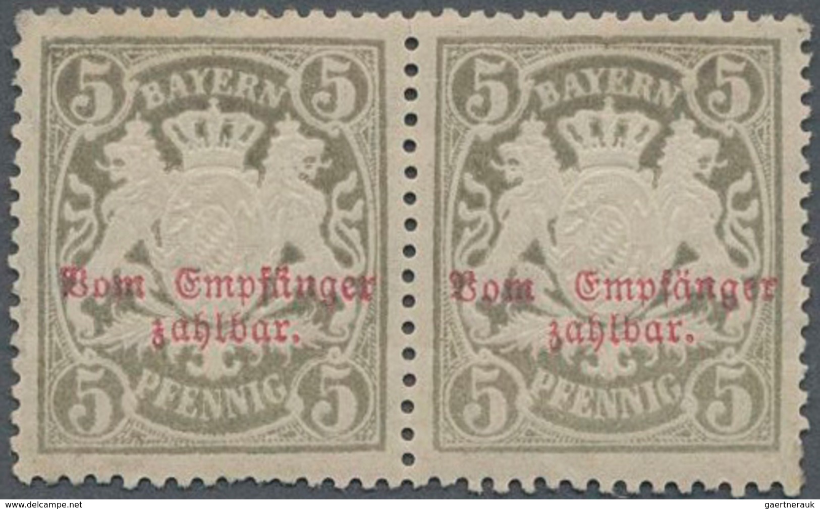 Bayern - Portomarken: 1888/1895, 5 Pf Gelbgrau Aufdruckwert Im Waager. Paar Ungebraucht, Signiert, M - Sonstige & Ohne Zuordnung
